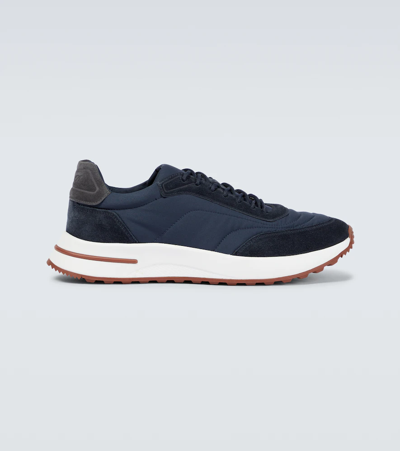 Shop Loro Piana Weekend Walk Suede-trimmed Sneakers In Blue Navy