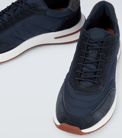 Shop Loro Piana Weekend Walk Suede-trimmed Sneakers In Blue Navy