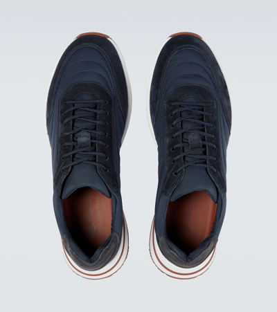 Shop Loro Piana Weekend Walk Suede-trimmed Sneakers In Blue Navy
