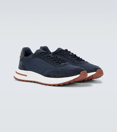 Shop Loro Piana Weekend Walk Suede-trimmed Sneakers In Blue Navy