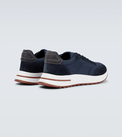 Shop Loro Piana Weekend Walk Suede-trimmed Sneakers In Blue Navy