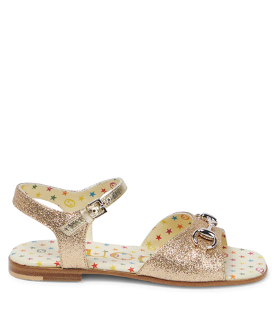 Shop Gucci Horsebit Glitter Sandals In Sable/bright Gold