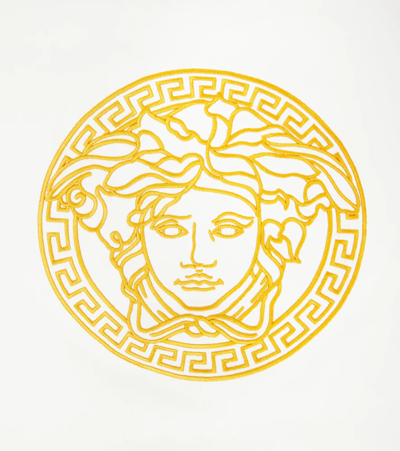 Shop Versace Baby Medusa Cotton-blend Blanket In Bianco+oro