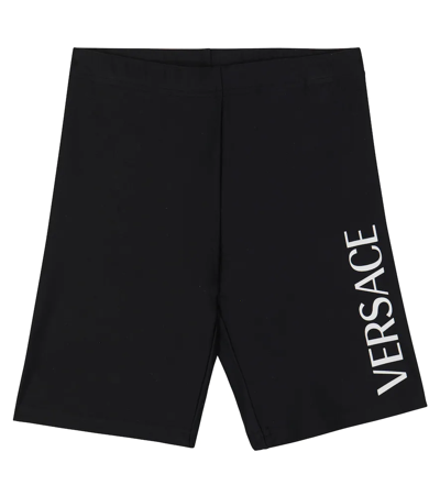 Shop Versace Logo Biker Shorts In Nero+bianco