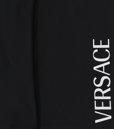 Shop Versace Logo Biker Shorts In Nero+bianco
