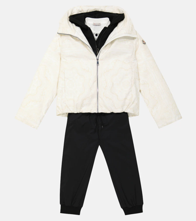 Shop Moncler Estonel Cropped Jacket In White/pink Print