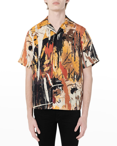 Shop Amiri Men's Paint Splatter Camp Shirt In Brown Or