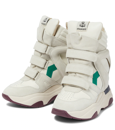Shop Isabel Marant Balskee Leather Wedge Sneakers In Green/white