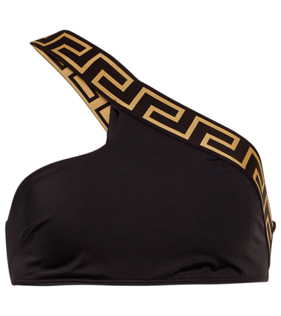 Shop Versace Greca One-shoulder Bikini Top In Nero