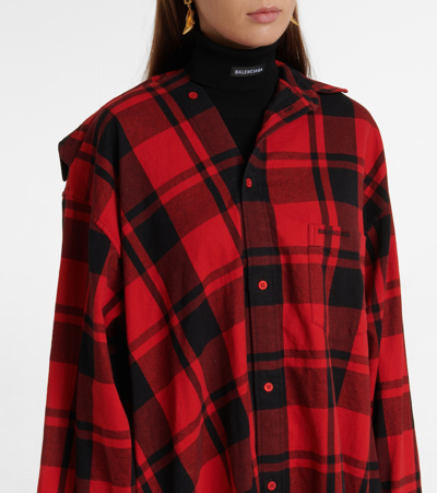 Shop Balenciaga Twisted Checked Cotton Shirt Dress In Red/black