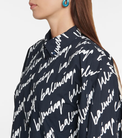Shop Balenciaga New Scribble Oversized Cotton Shirt In Navy/white