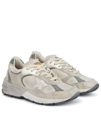 Shop Golden Goose Running Dad Suede Sneakers In White/silver