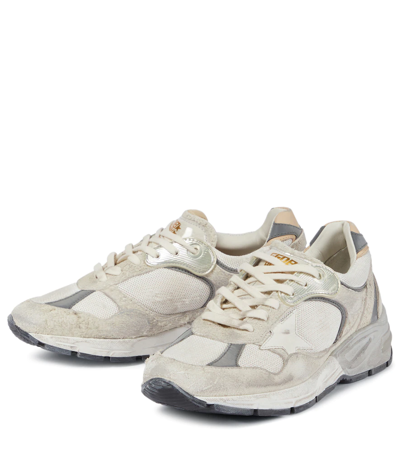 Shop Golden Goose Running Dad Suede Sneakers In White/silver