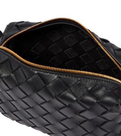 Shop Bottega Veneta Candy Loop Leather Camera Bag In Black-gold