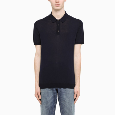 Shop Roberto Collina Navy Knitted Cotton Polo Shirt In Blue