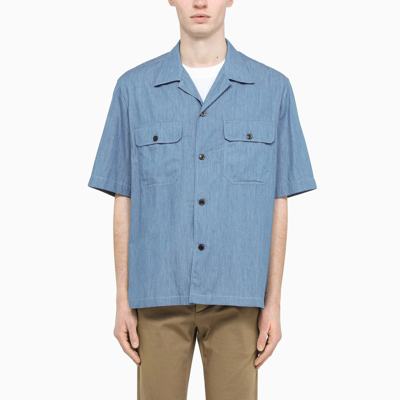 Shop Salvatore Piccolo Blue Denim Short-sleeved Shirt In Light Blue