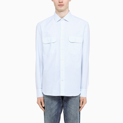 Shop Salvatore Piccolo White And Light Blue Striped Shirt