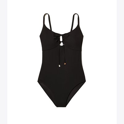 Shop Tory Burch Ruched One-piece In Black