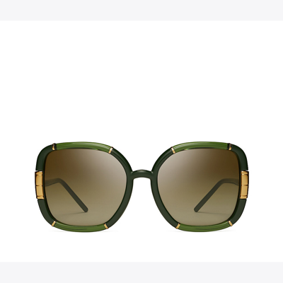Shop Tory Burch Eleanor Oversized Square Sunglasses In Olive