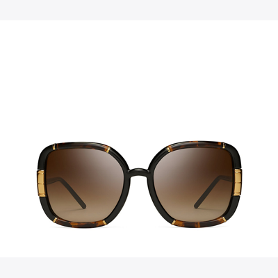Shop Tory Burch Eleanor Oversized Square Sunglasses In Dark Tortoise/black