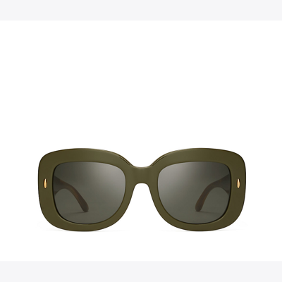 Shop Tory Burch Miller Oversized Square Sunglasses In Olive/honey Wood