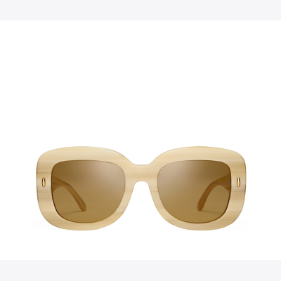 Shop Tory Burch Miller Oversized Square Sunglasses In Ivory Horn