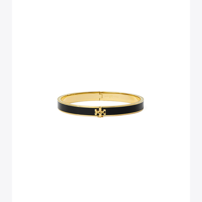Shop Tory Burch Kira Enamel 7mm Bracelet In Tory Gold / Black