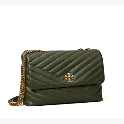 Shop Tory Burch Kira Chevron Convertible Shoulder Bag In Sycamore / Rolled Gold