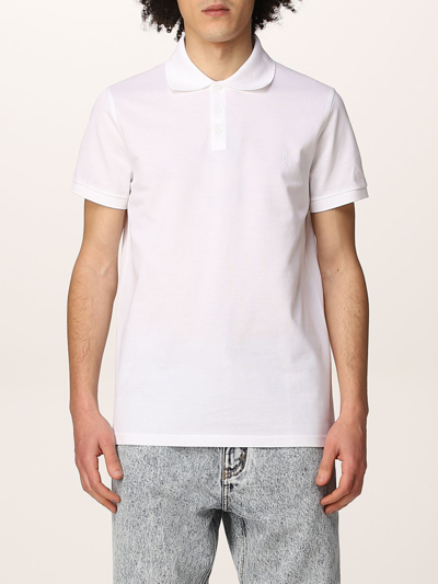 Shop Saint Laurent Piqué Cotton Basic Polo T-shirt In White