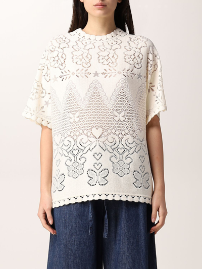 Shop Valentino Guipure Cotton Top In Yellow Cream