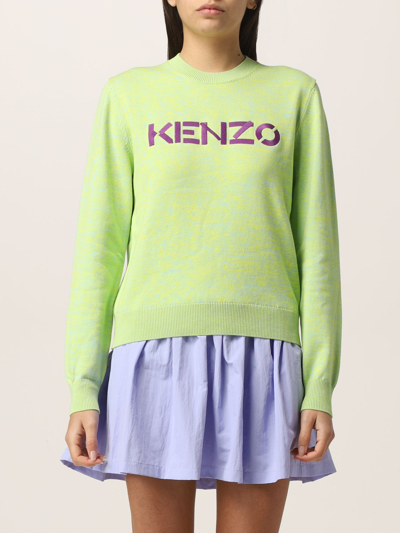 Shop Kenzo Cotton Blend Jumper With Logo In Green