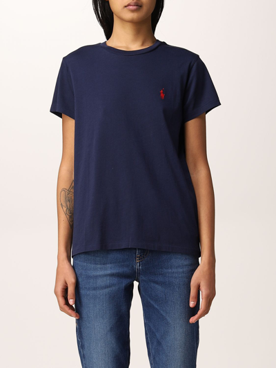 Shop Polo Ralph Lauren Cotton T-shirt With Logo In Navy