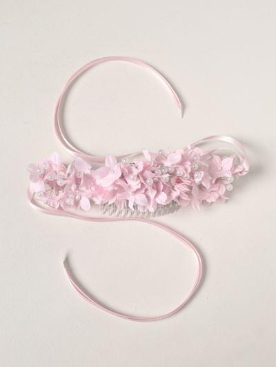 Shop Monnalisa Hair Clip With Flowers And Pearls In 粉色