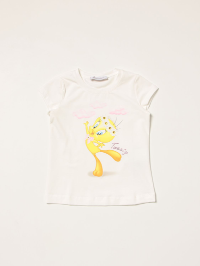 Shop Monnalisa Cotton T-shirt With Print In Yellow Cream
