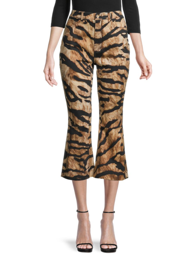 Shop Dolce & Gabbana Women's Tiger-print Bootcut Cropped Pants In Tiger Print