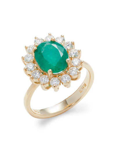 EFFY WOMEN'S 14K YELLOW GOLD, EMERALD & DIAMOND HALO RING 