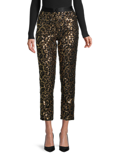 Shop Dolce & Gabbana Women's Leopard-pattern Sequin Cropped Pants In Maculate
