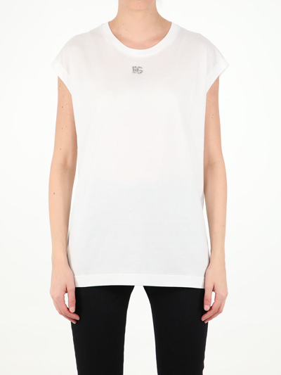 Shop Dolce & Gabbana Crystal Logo T-shirt In White
