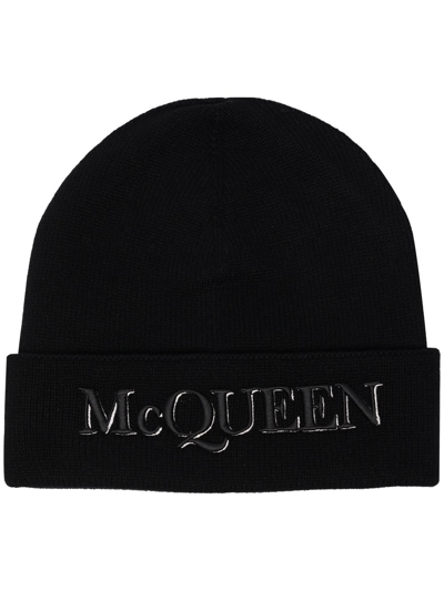 Shop Alexander Mcqueen Amcq Tonal Logo Beanie Black