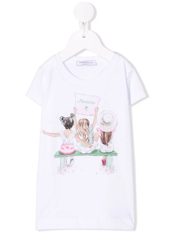 Monnalisa graphic-print cotton T-shirt - White