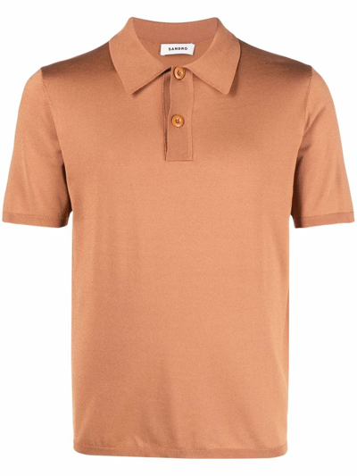 Shop Sandro Short-sleeve Pointed-collar Polo Shirt In Brown