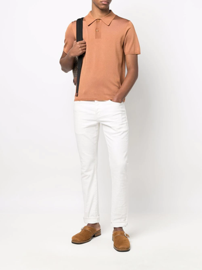 Shop Sandro Short-sleeve Pointed-collar Polo Shirt In Brown