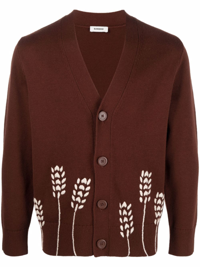 Wheat Embroidered Wool Blend Cardigan In Teck