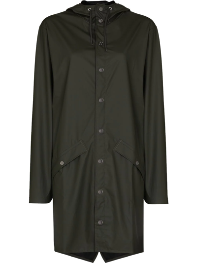 Rains Longer Drawstring-hood Raincoat In Green