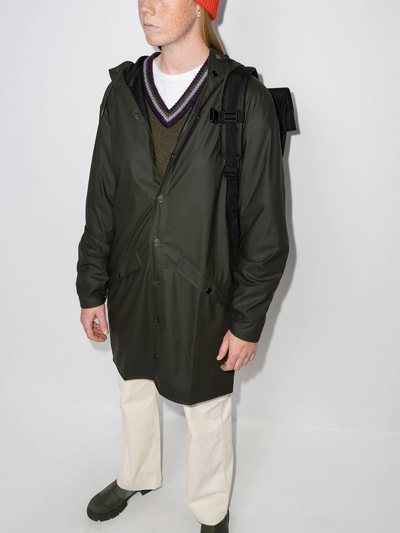 Rains Longer Drawstring-hood Raincoat In Green