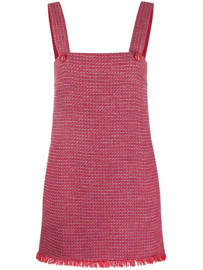 Shop Pinko Tweed Pinafore Dress In Red