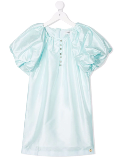 Shop Lanvin Enfant Metallic-effect Puff-sleeves Dress In Blue