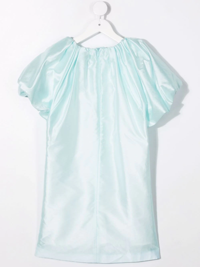 Shop Lanvin Enfant Metallic-effect Puff-sleeves Dress In Blue
