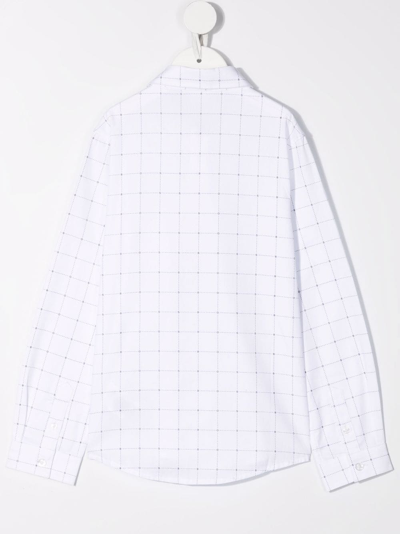 Shop Bosswear Grid-print Long-sleeve Shirt In White