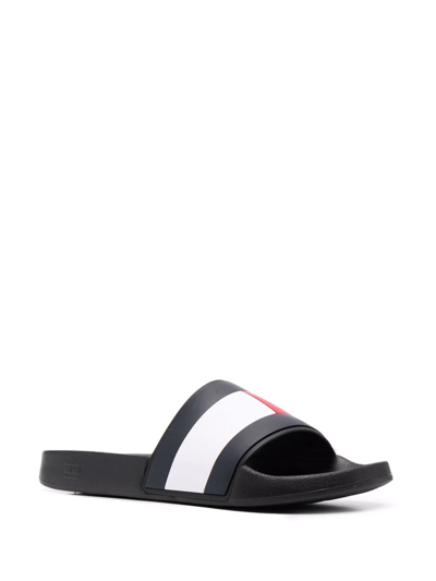 Shop Tommy Hilfiger Flag Pool Sliders In Blue